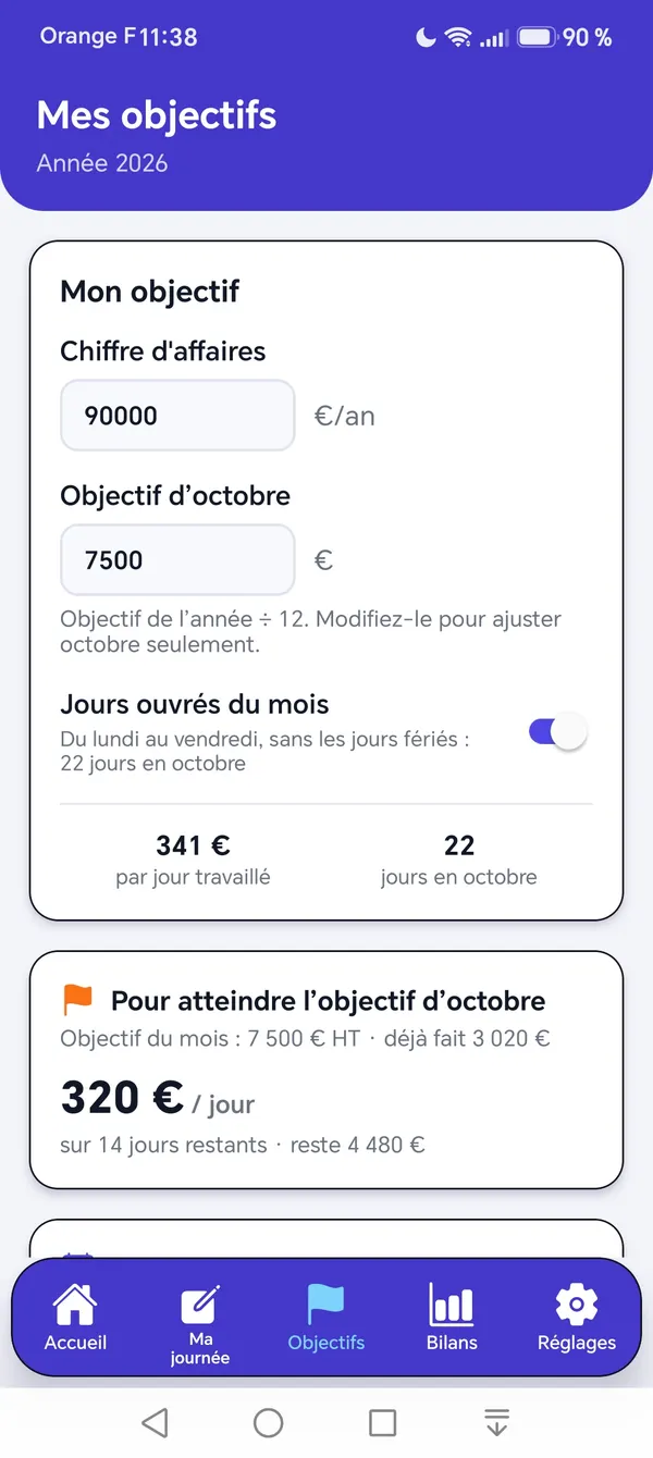 Objectifs : 320 euros par jour pour atteindre l'objectif d'octobre